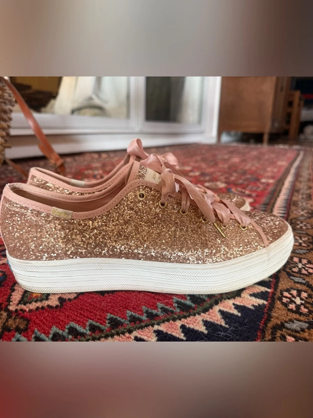 Kate Spade Keds Glitter Low-Top Sneakers in Rose Gold